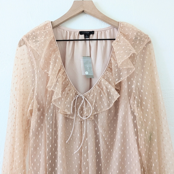 J. Crew Clip Dot Lace Ruffle Blouse Blush Champagne Size Large - Picture 2 of 12